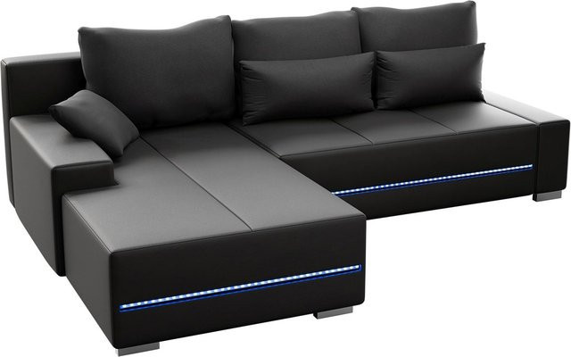 Juskys Ecksofa Davos Links mit Schlaffunktion und LED in Dunkelgrau aus Samt, B/T/H: 230 x 180 x 72 cm - Bild 2
