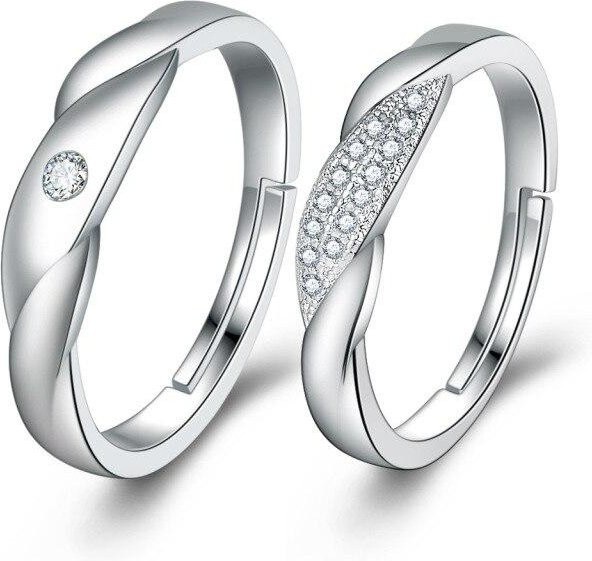 Paarring 925 Sterling Silber, Zirkon, Unisex - Bild 1