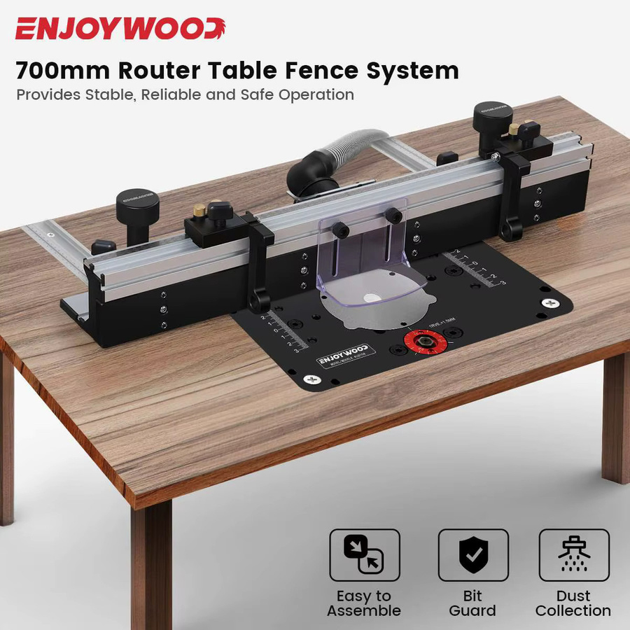 ENJOYWOOD Profilzaun für Holzbearbeitungs-Fräsertisch aus Aluminiumlegierung in Silber, Breite: 70 cm, mit 30 cm T-Schienen-Gleithalterungen und Bitschutz - Bild 2