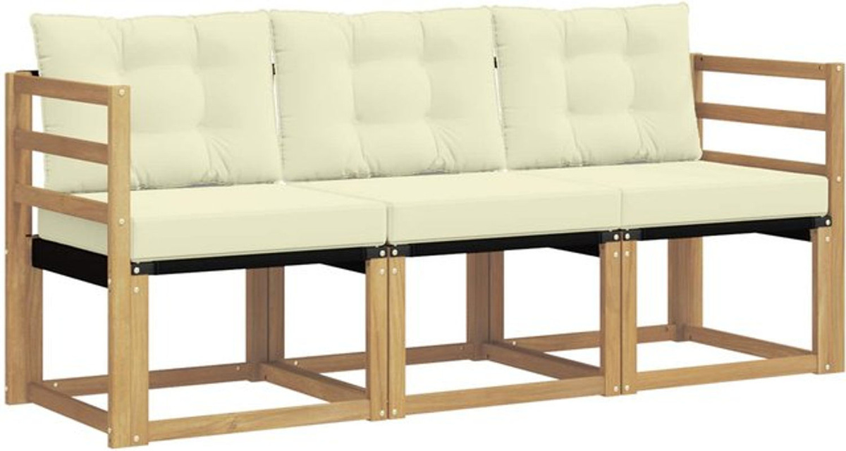 Modernes 3-teiliges Outdoor-Sofagarnitur Loungemöbel von vidaXL aus Akazie und Textilene in Weiß und Beige - Bild 1