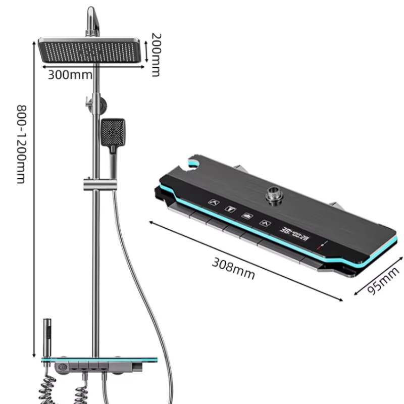 Luxuriöses Duscharmatur-Set mit digitaler Temperaturanzeige und Duschmischer in Grau - Bild 4