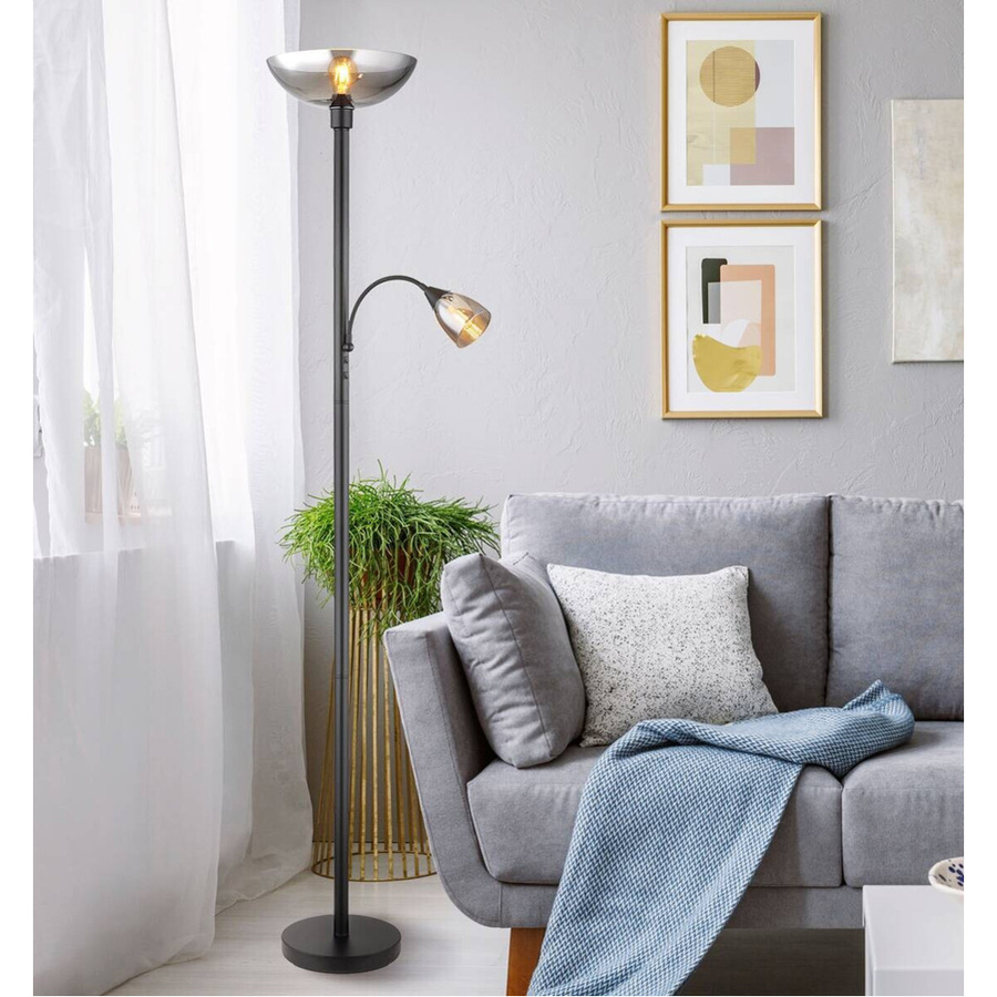 GLOBO Stehlampe modern in Schwarz aus Metall mit 2 E27 Fassungen, Höhe: 178 cm, Breite: 30 cm - Bild 2