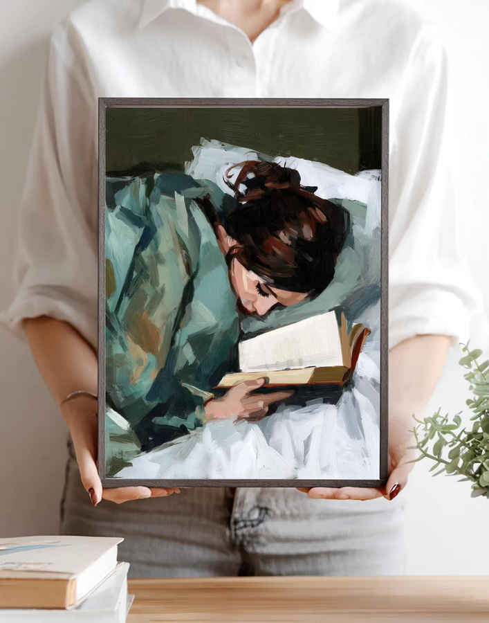 Abstrakte Wandkunst SHENCHEN mit lesendem Mädchen in Mehrfarbig für moderne Schlafzimmerdekoration - Bild 5