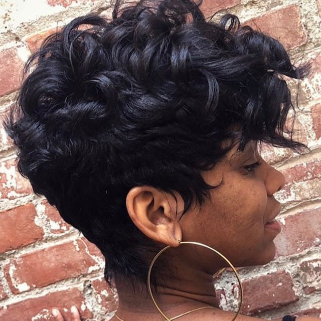OYM HAIR Remy-Echthaar Perücke, lockig, Pixie-Schnitt, Damen - Bild 1