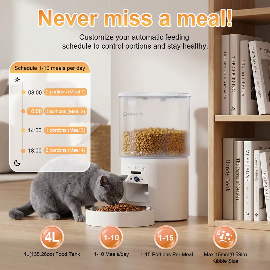 Videolife Smart Cat Feeder in Weiß mit FHD-Kamera, Dual-Band-WLAN und App-Steuerung zur Fernfütterung und zeitgesteuerten Portionskontrolle - Bild 2