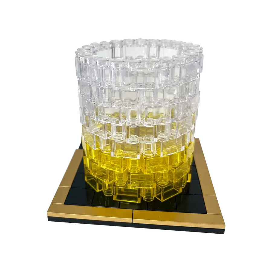 GOBRICKS Whisky-Glas-Baustein-Set, Nachbildung eines Glases mit vergoldetem Untersetzer, Heimdekoration, Ziegelspielzeug für Erwachsene - Bild 4