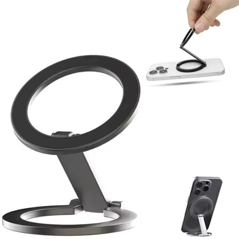 QUERPXAF Magnetischer Telefonhalter aus Metall, 360 Grad rotierbar und faltbar, doppelseitiger Handyhalter für Fitnessstudio und Laufband, Farbe: Schwarz - Bild 2
