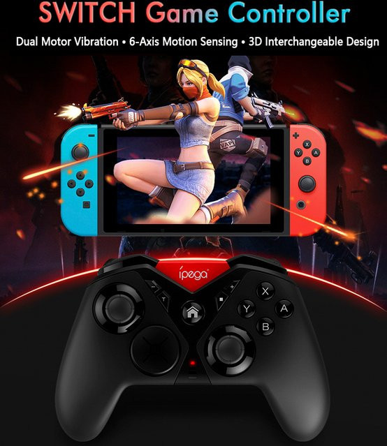 Ipega Kabelloser Bluetooth-Spielcontroller mit 3D-Wechselabdeckung, Programmierbar und Vibrationsfunktion für Nintendo Switch, Android und PC, Schwarz - Bild 1