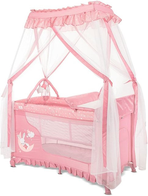 Lorelli Reisebett Magic Sleep mit 2 Ebenen, Baldachin, Mobile und Wickelauflage, faltbar, Rosa Sterne - Bild 1