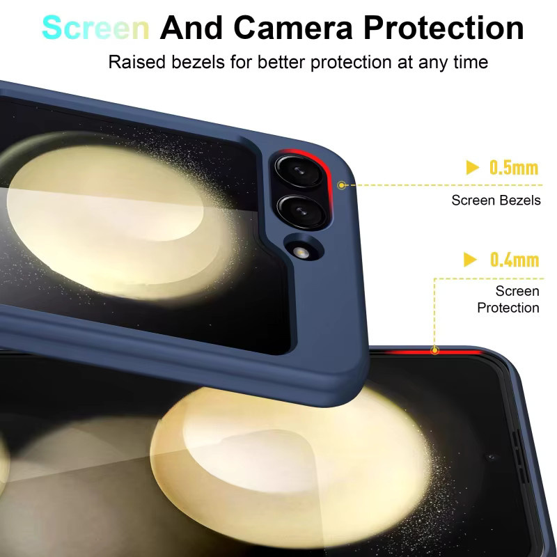 Stoßfeste Samsung Z Flip Schutzhülle mit Gummiband und Scharnier-Schutz aus hartem PC für Z Flip 7, Z Flip 6, Z Flip 5, Z Flip 4 und Z Flip 3 in Weiß und Blau - Bild 3