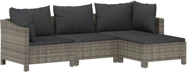 vidaXL 4-tlg Garten-Lounge-Set in L-Form aus grauem Poly Rattan mit Kissen und pulverbeschichtetem Stahlgestell - Bild 1