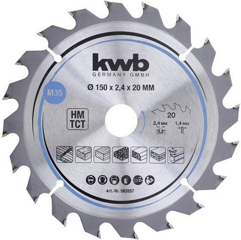 Kwb Hartmetall Kreissägeblatt für Holz und Kunststoff, Farbe: Silber, Durchmesser: 150 mm, Bohrung: 20 mm - Bild 1