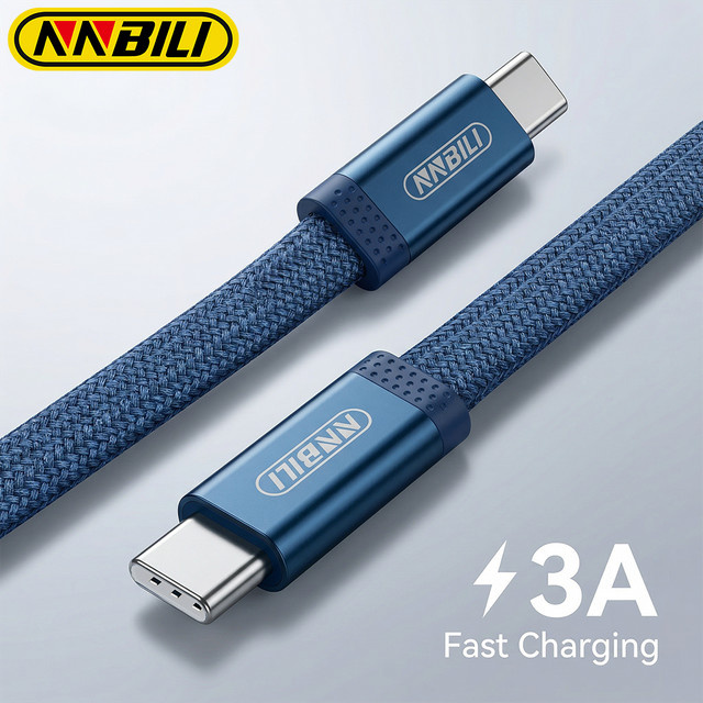 NNBILI PD 60W Flaches Dual-USB-C-Datenkabel für schnelles Laden von iPhone 17, Samsung S26, Xiaomi und MacBook in Orange oder Blau - Bild 1