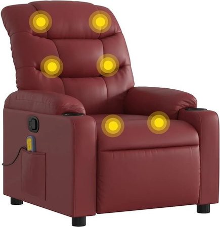vidaXL Massagesessel in Weinrot aus Kunstleder mit Armlehnen