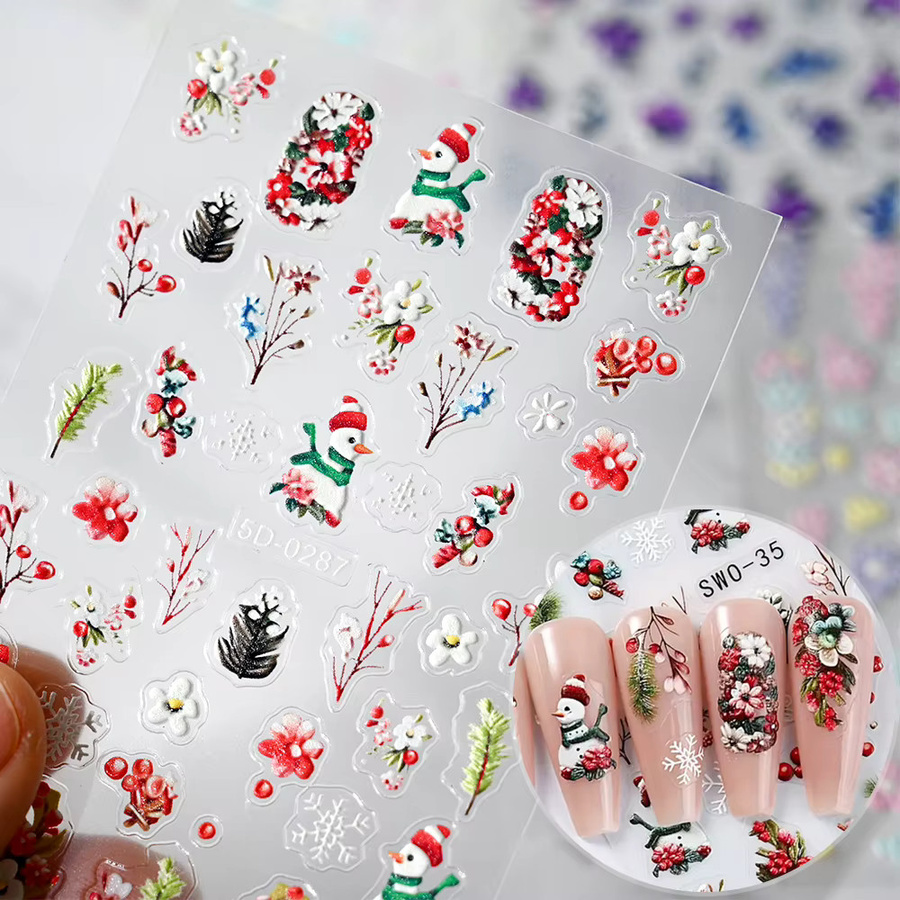 HotPress Nagelaufkleber, 2 Stück, Schneeflocken und Schneemann, Bunt - Bild 2