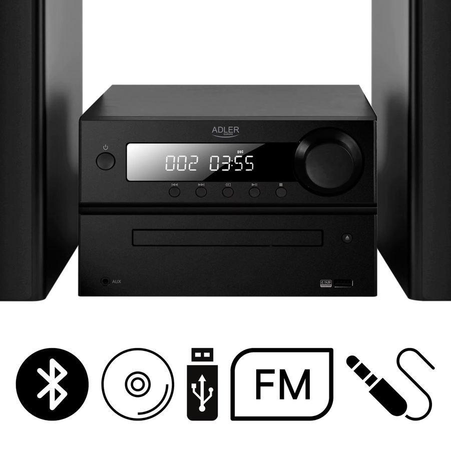 Adler AD 1917 Mini HI-FI Turm in Schwarz mit 50 W Leistung, Bluetooth, CD, USB und UKW-Radio inklusive Fernbedienung und EQ - Bild 5