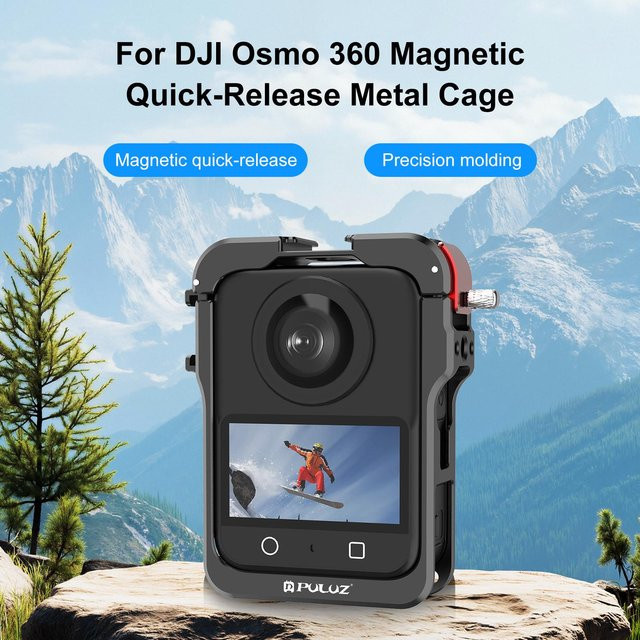 PULUZ Schützender Kaninchenkäfig aus Aluminiumlegierung für DJI Osmo 360 in Schwarz mit Objektivabdeckung - Bild 1