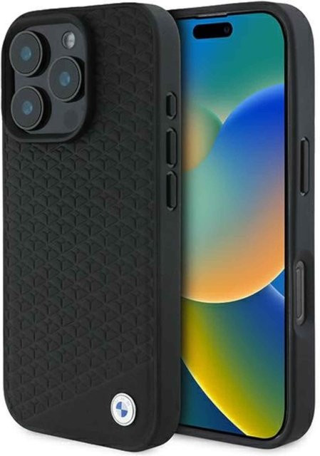 BMW Apple iPhone 16 Pro Max Lederhülle mit Diamond Metal Logo in Schwarz und MagSafe-Unterstützung - Bild 1