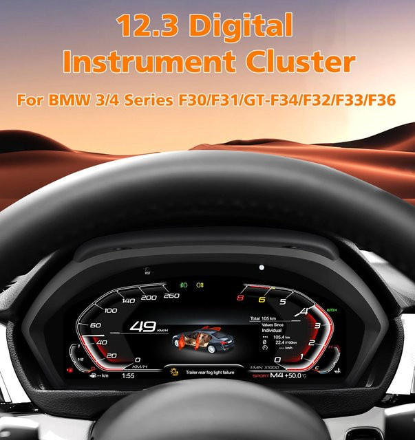 OSSURET Digitales 12,3-Zoll LCD Armaturenbrett Display für BMW 3er F30 F31 F34 und 4er F32 F33 F36 NBT EVO Modelle 2013-2020 in Schwarz - Bild 1