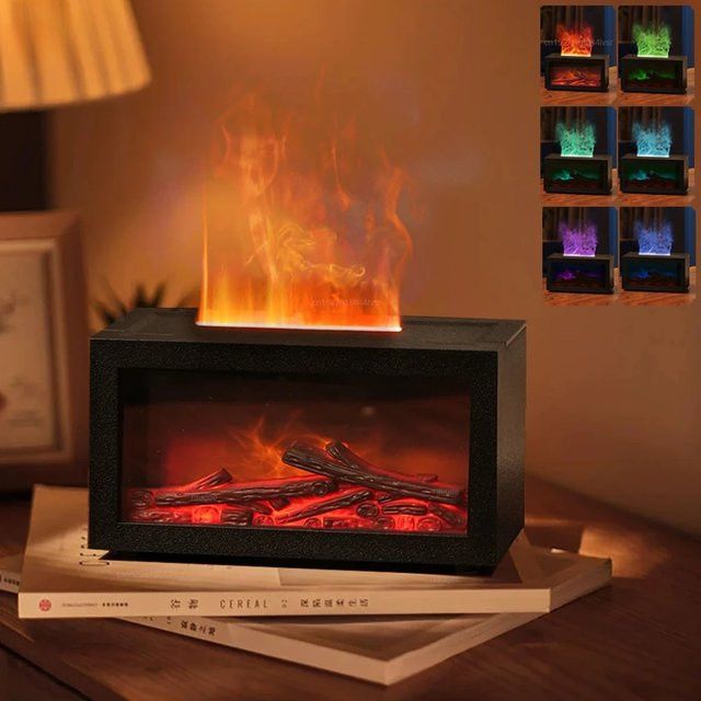 BAIHUAN Flammen-Aroma-Diffusor mit Kamin-Effekt und Nachtlicht, elektrischer Luftbefeuchter in Schwarz - Bild 1
