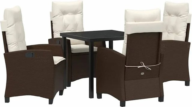 vidaXL 5-teiliges Garten-Esstischset aus Poly-Rattan in Braun mit Kissen für Terrasse und Balkon - Bild 1