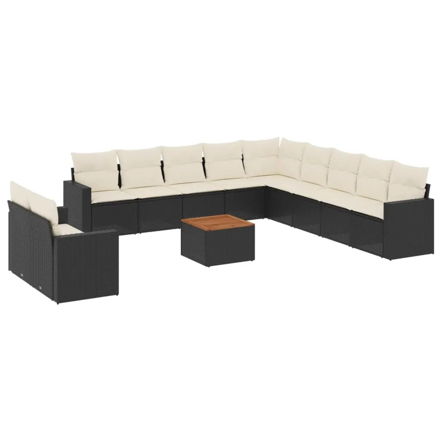 vidaXL 12-tlg Garten-Sofagarnitur aus Poly-Rattan und Akazienholz in Schwarz und Braun mit Kissen - Bild 2