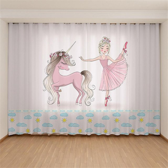 Yiran Furniture Vorhang mit Stern Mond Ballett Tanzendes Mädchen Digitaldruck in Rosa, 2er-Set, B: 70 cm, H: 165 cm - Bild 1
