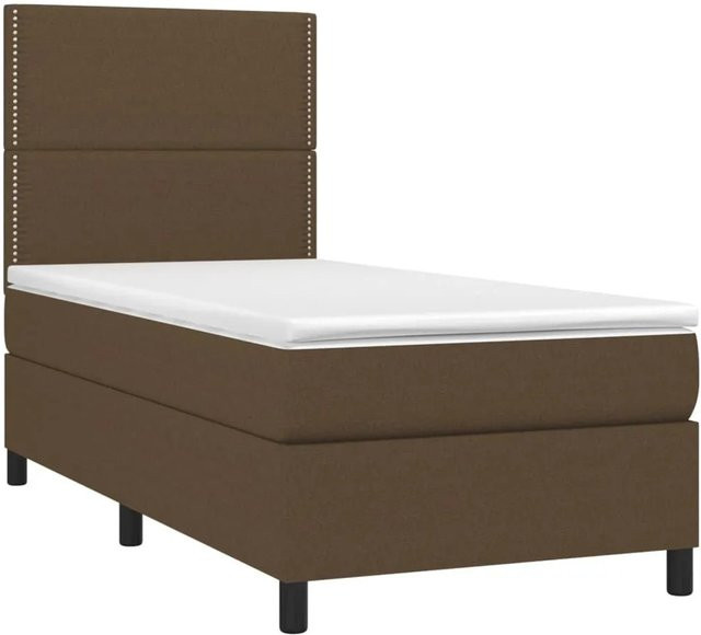 vidaXL Boxspringbett Hybrid mit Matratze und LED-Unterbettbeleuchtung sowie USB-Anschluss, Dunkelbraun, B: 90 cm, T: 200 cm, H: 118 cm - Bild 1