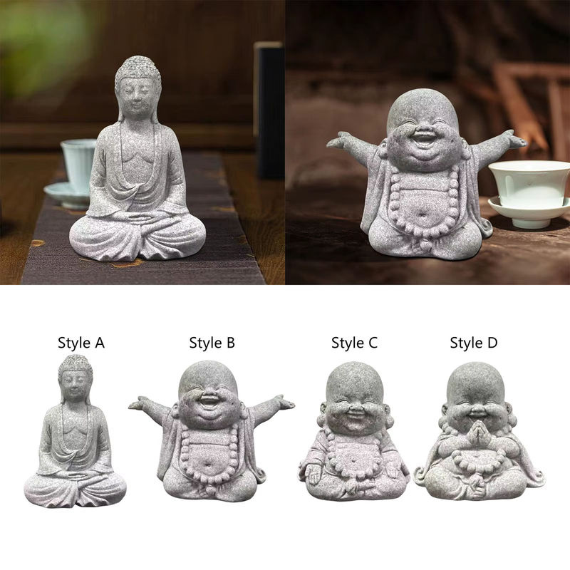 Kesoto Buddha Statue handgeschnitzte Skulptur aus Stein in Grau, stehend und orientalisch - Bild 2