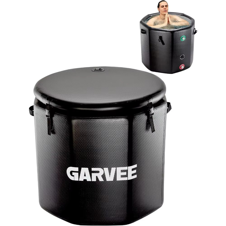 Garvee Aufblasbare Eisbadewanne Schwarz aus PVC mit isoliertem Deckel, Tragbare Kaltwasser-Tauchwanne für Kaltwasser-Therapie, B: 100 cm, T: 90 cm, H: 90 cm - Bild 6