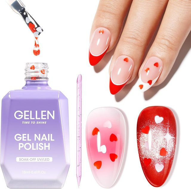 GELLEN Gel-Nagellack, 18 ml, rosa und rot, klarer Glitzer, schimmernd - Bild 1