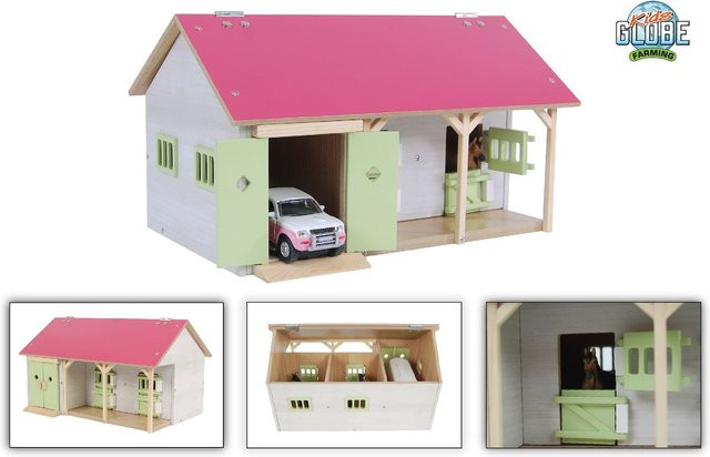 Kids Globe Pferdestall rosa, 1:32, mit 2 Pferdeboxen, 1 Lagerraum - Bild 1