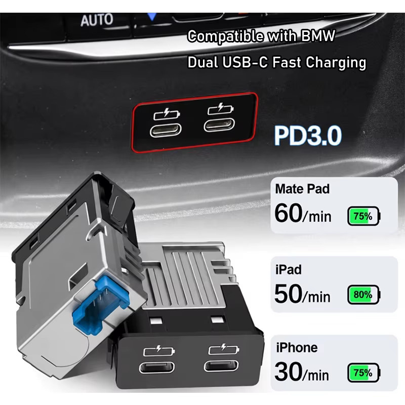 TRMODS Dual PD3.0 USB-C Autoladegerät 45W Schnellladegerät Adapter in Schwarz für BMW 3/5/7 Serie und X1 X3 X5 - Bild 5