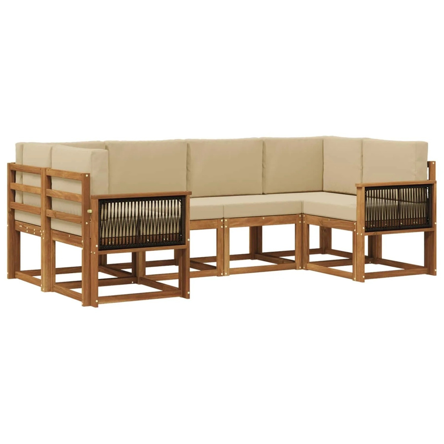vidaXL Outdoor-Sofagarnitur aus Massivholz Akazie in Natur und Beige, 6-teiliges L-Shape Set mit Sitzkissen und Rückenpolstern - Bild 2