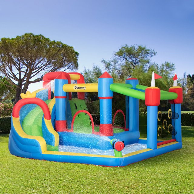 Outsunny Wasserpark Hüpfburg aufblasbar bunt 6 in 1 für 3–8 Jahre - Bild 4