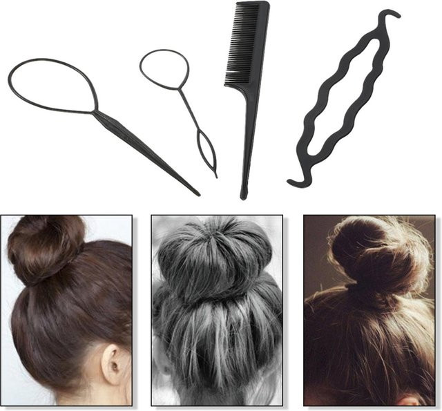 Haar Twist Styling Clip Stick Pin Bun Braid Maker Kit, 4 Stück, Grau - Bild 1
