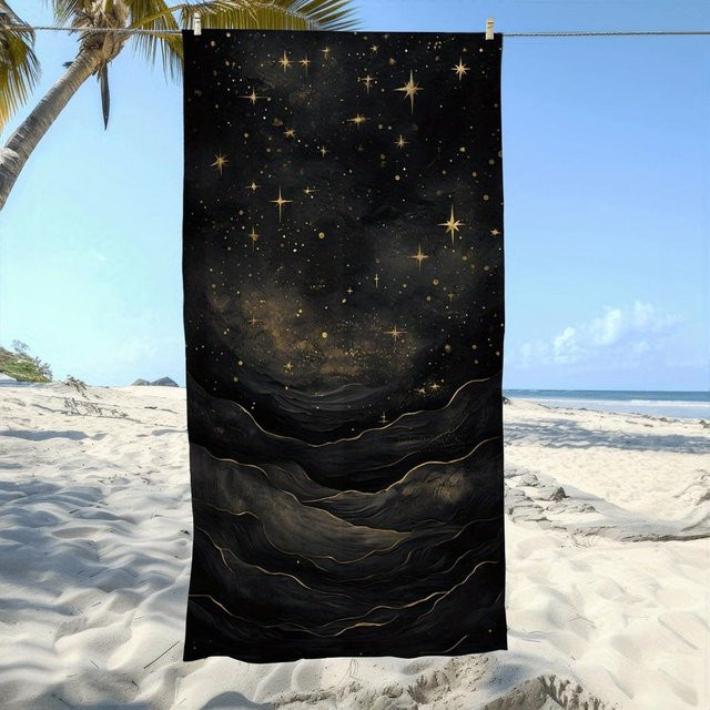 Strandtuch von JMG Household Supplies mit Sternenhimmel- und Galaxienmuster in Schwarz-Gold, Material: Polyester, B/H: 70 x 140 cm - Bild 1