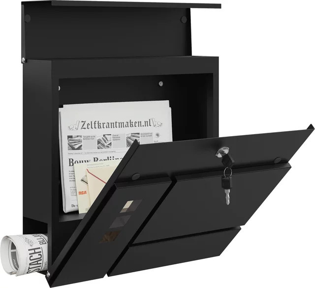 WOLTU Straßenbriefkasten für Zeitungen in Grau, abschließbarer Außenbriefkasten mit Sichtfenster und 2 Schlüsseln zur Wandmontage - Bild 1