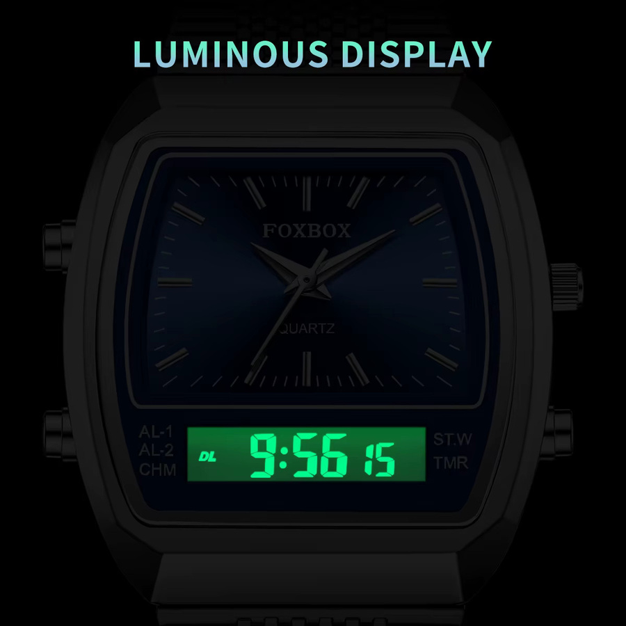 FOXBOX Digitaluhr, Quarz, Edelstahl, Blau, Unisex - Bild 3