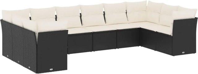 vidaXL 10-teilige Garten-Sofagarnitur aus Poly-Rattan mit Kissen in Schwarz - Bild 1