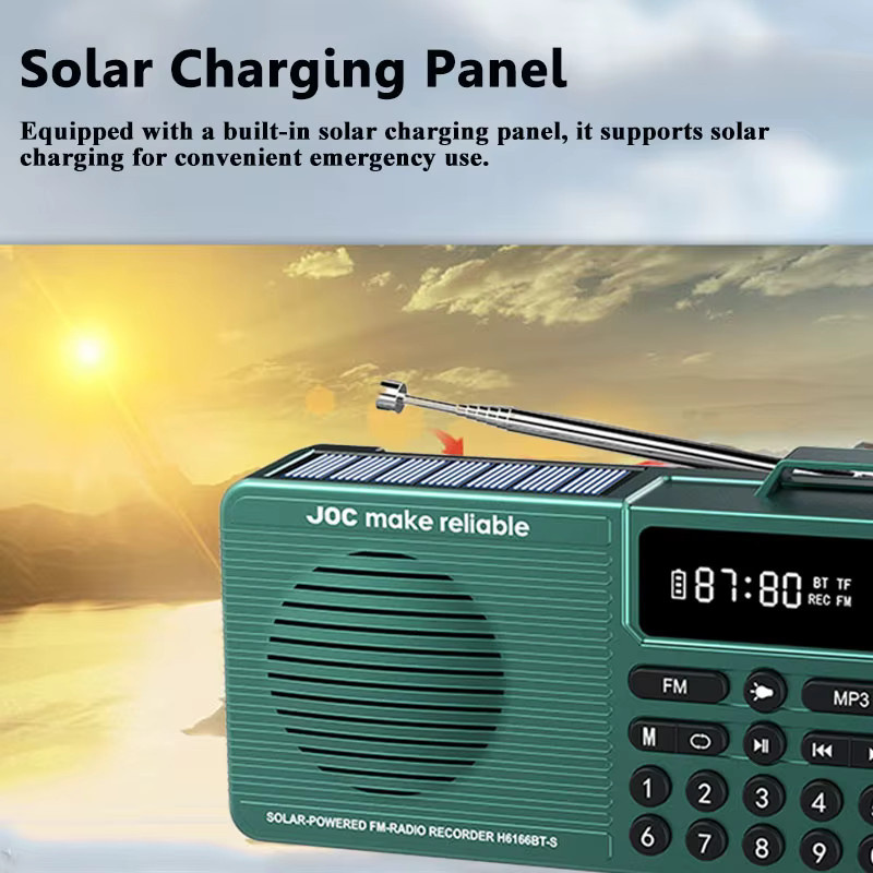 JINSERTA Mini-Notfallradio mit Solar-Ladefunktion, Bluetooth-Lautsprecher und LED-Display, FM-Radio mit Taschenlampe, unterstützt TF und USB, in Grau oder Grün - Bild 3