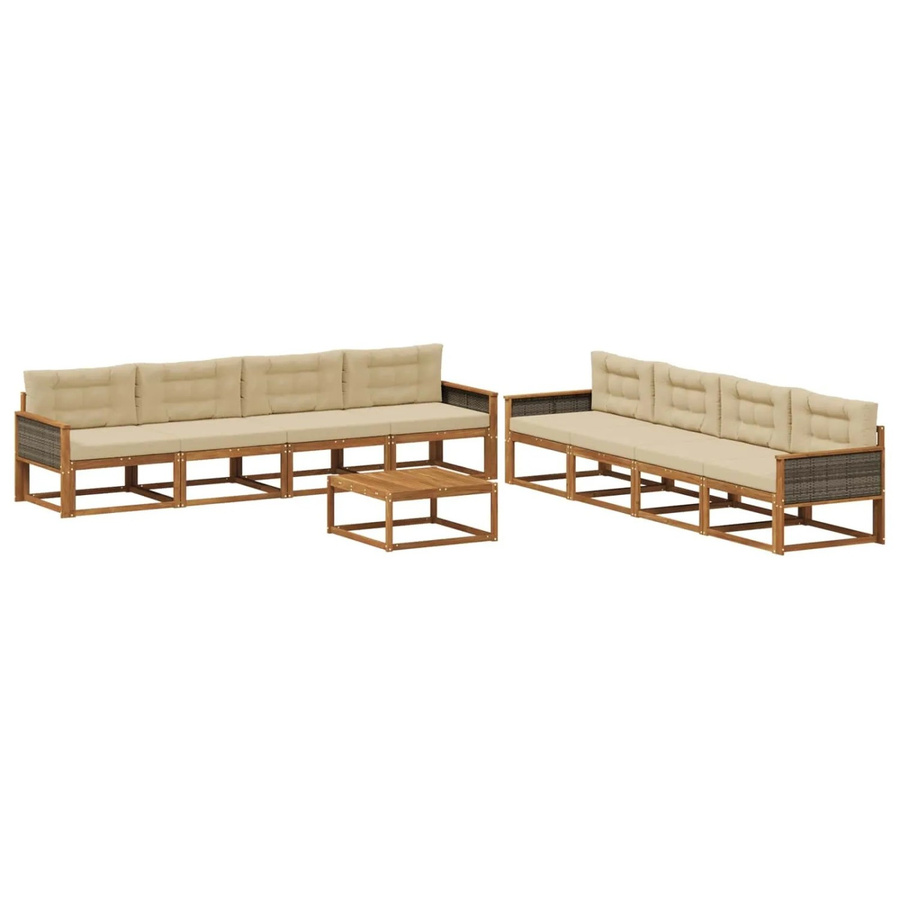 vidaXL Outdoor-Sofagarnitur L-Form aus Akazienholz mit 9-teiligem Set in Natur und Beige - Bild 2