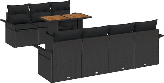 vidaXL Garten-Sofa-Set 8-tlg. in Schwarz mit Kissen, L-Form, Poly-Rattan und pulverbeschichtetem Stahl mit Stauraumfunktion - Bild 1