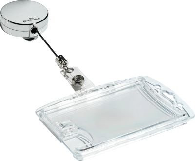 Durable Jojoband CHROME für Ausweishalter und Namensschilder mit Druckknopfschlaufe und Befestigungsklemme, Farbe: Silber, L 800 mm x B 40 mm, 10 Stück - Bild 1