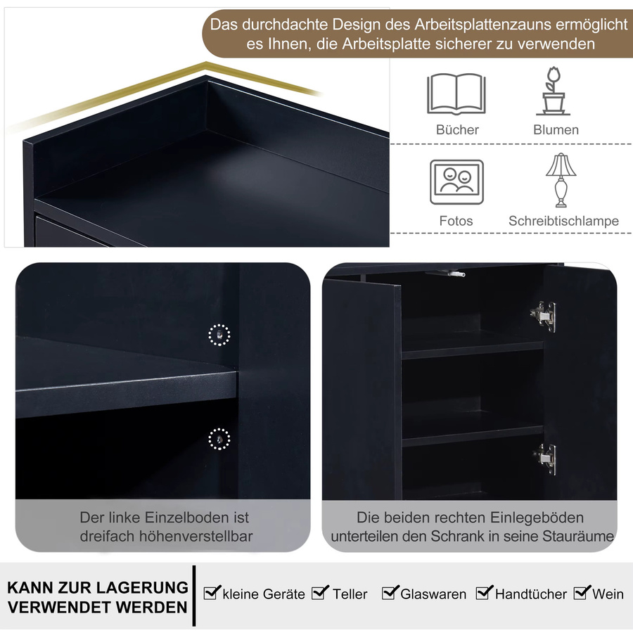 Anajqaqia Moderner 4-türiger Schubladenschrank aus Holz in Schwarz mit goldfarbenen Metallbeinen, B/T/H: 120 x 30 x 80 cm - Bild 3