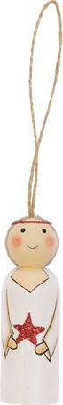 Rico Design Holzhänger Engel mit Stern in Weiß für Adventskranz und Christbaum, Höhe: 9 cm, Breite: 3 cm