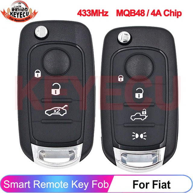 KEYECU Auto Schlüssel Fernbedienung Fob für Fiat 500X Egea Tipo mit MQB48 Chip, 433,92 MHz FSK FI5FM433TX, 4 Tasten, Schwarz - Bild 1