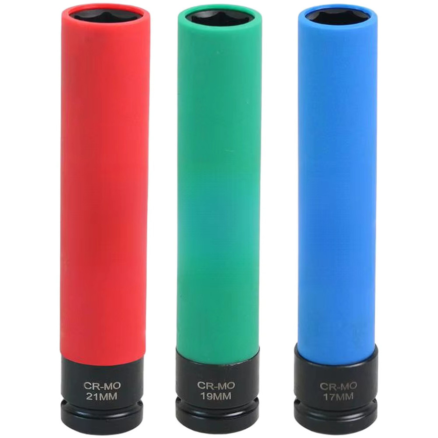 DAZZLEEX Stoßfester Radmutter-Steckschlüssel mit Radschutz, 1/2-Zoll-Antrieb, extra lang, 17 mm, 19 mm, 21 mm, Länge: 150 mm - Bild 3