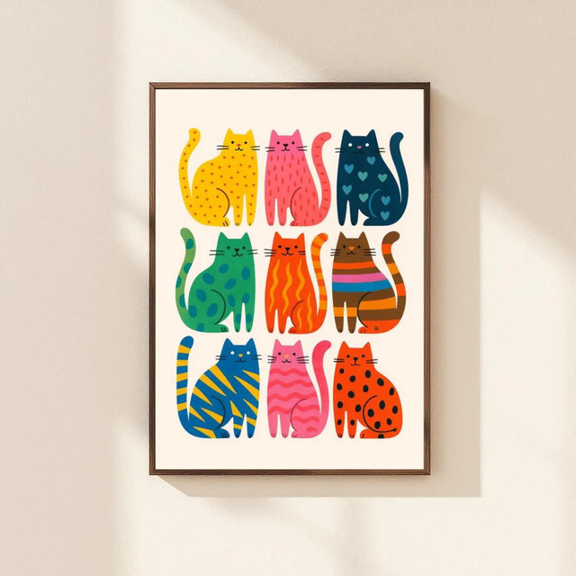 Retro Katzen Poster von SHENCHEN in Multicolor als bunter Wandkunstdruck für das Kinderzimmer - Bild 1