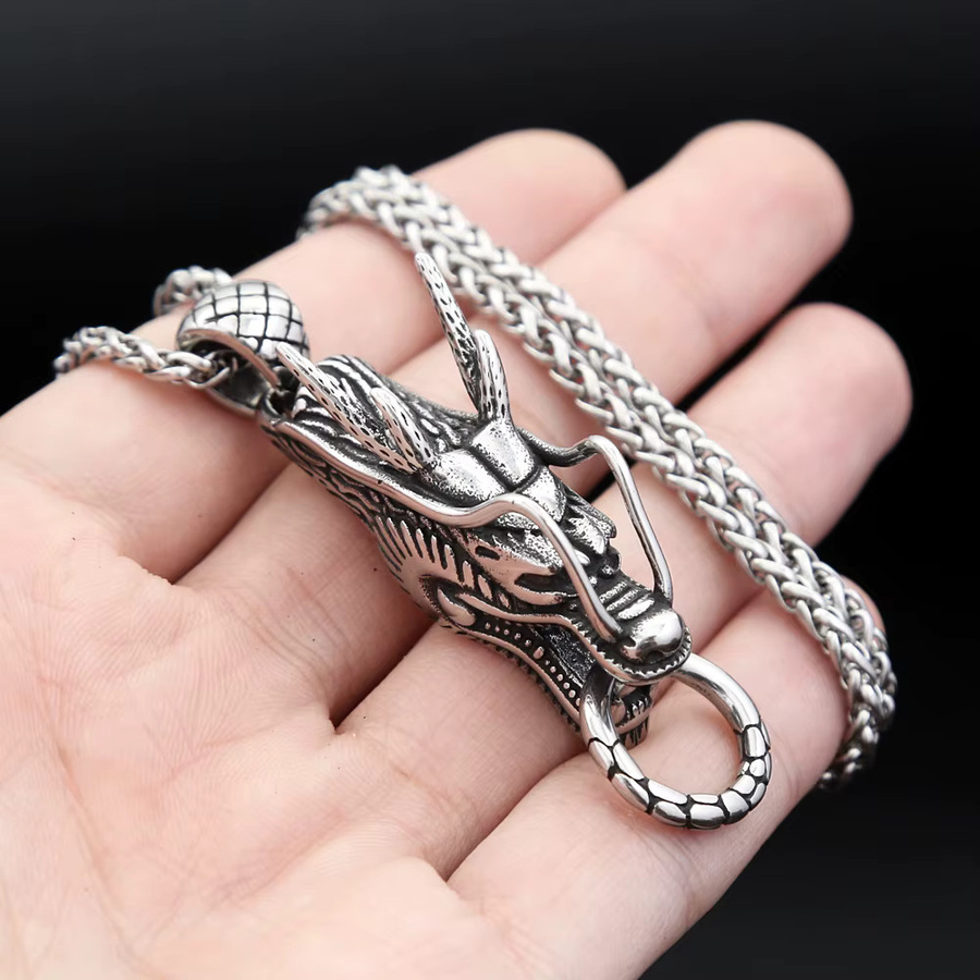 NORTHMAN Anhänger Halskette, Edelstahl, Silber, Drachen Kopf, Herren - Bild 2